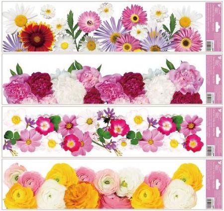 Okenní fólie pruhy květiny 64x15 cm