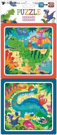 Puzzle 2 obrázky 15 x 15 cm, 16 a 20 dílků, dinosauři