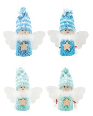 Andílek s dřevěnou hvězdičkou na zavěšení 7,5 cm