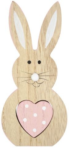 Zajíc dřevěný na postavení s růžovým srdcem 20 cm
