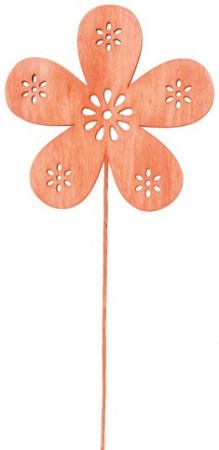 Dřevěná kytka 8 cm oranžová + drátek