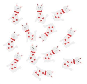 Kočka dřevěná s mašlí s lepíkem 4 cm 12 ks bílá