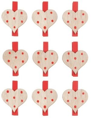 Srdíčko dřevěné na kolíčku 3 cm 9 ks přírodní