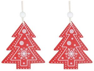 Dřevěné stromky na zavěšení červené 8 cm, 2 ks v sáčku