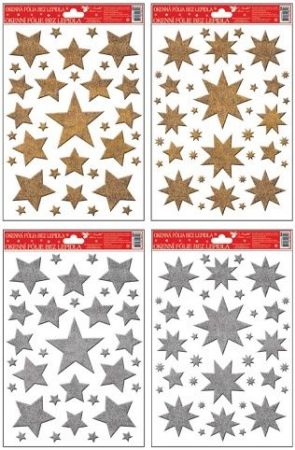 Okenní fólie hvězdy zlaté, stříbrné glitry 27x20cm