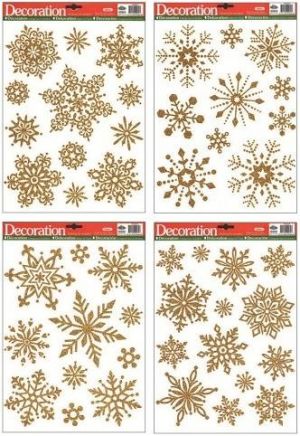 Okenní fólie vločky zlaté 28x22cm