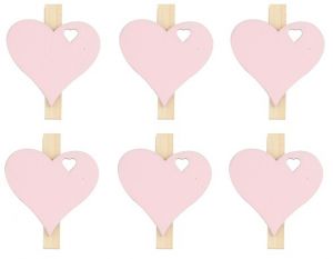 Srdce dřevěné na kolíčku 3 cm 6 ks růžové