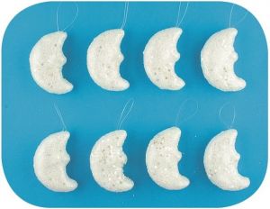 Měsíc bílý s flitry 6,5cm, 8ks v krabičce