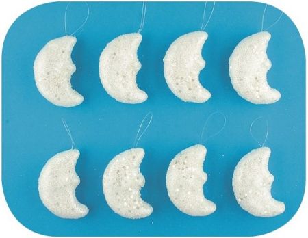 Měsíc bílý s flitry 6,5cm, 8ks v krabičce