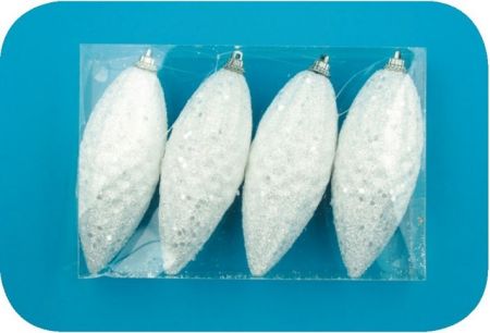 Kapky bílé s flitry 12cm, 4ks v krabičce