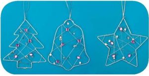 Drátěná dekorace stříbrná s kamínky stromek,hvězda, zvonek 15cm