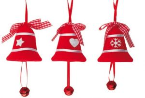 Zvonek z červeného filcu s rolničkou 10cm