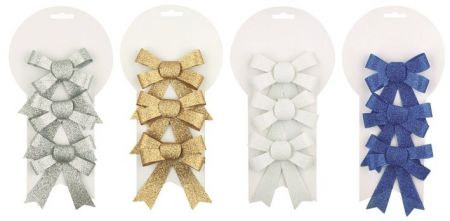 Mašle vánoční glitrová 3ks, 9,5cm