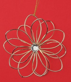 Kovová ozdoba závěsná zlatá s kamínkem 10 cm