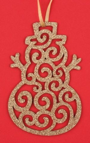 Dřevěný sněhulák závěsný,zlatý glitr,10cm