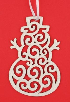 Dřevěný sněhulák závěsný,bílý glitr,10cm