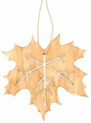 Dřevěný list na zavěšení světle hnědý 10 cm