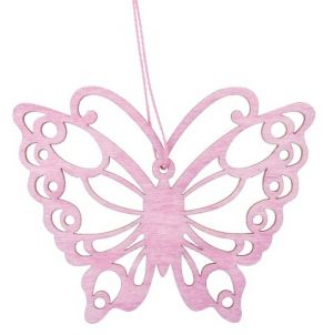 Dřevěný motýl na zavěšení, lila 10 cm