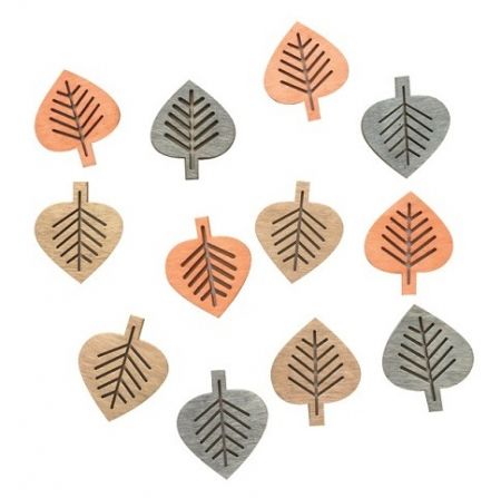 Dřevěné listy přírodní 4 cm, 12 ks