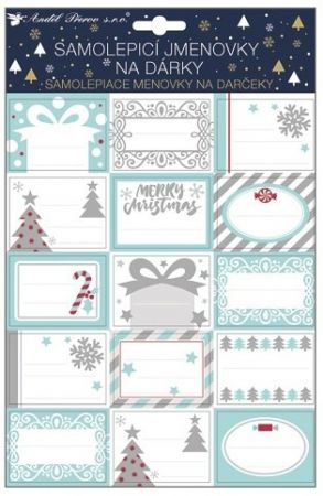 Samolepicí jmenovky na dárky s glitry 30x20 cm, 15 ks