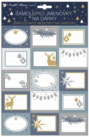 Samolepicí jmenovky na dárky s glitry 30x20 cm, 15 ks