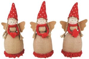 Anděl jutový s červeným lemem 12 cm na postavení