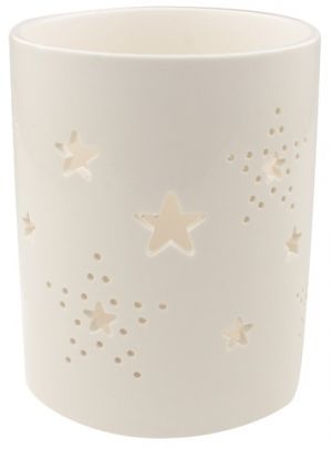 Svícen keramický bílý s hvězdami 13 cm