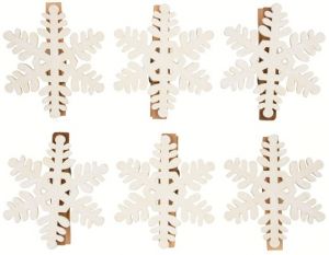 Vločka dřevěná na kolíčku 6 cm 6 ks