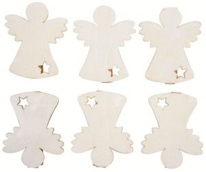 Anděl dřevěný na kolíčku 6 cm 6 ks