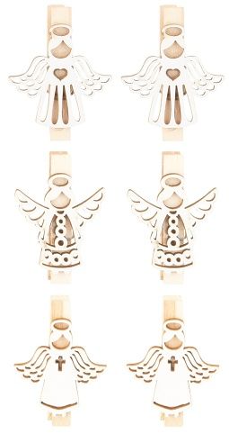 Anděl dřevěný 3,5 cm 6 ks, na kolíčku, bílý