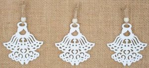 Anděl dřevěný bílý 6,5 cm 3ks, na zavěšení