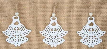 Anděl dřevěný bílý 6,5 cm 3ks, na zavěšení
