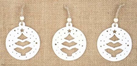 Stromek dřevěný bílý 6 cm 3ks, na zavěšení