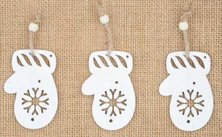 Rukavice dřevěná bílá 6 cm 3ks, na zavěšení