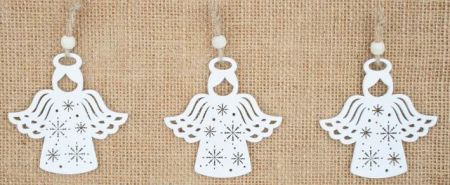 Anděl dřevěný bílý 6 cm 3ks, na zavěšení