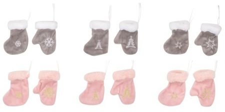 Punčocha a rukavice 10 cm k zavěšení, růžová a šedá