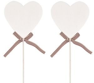 Srdce dřevěné bílé 7 cm + špejle, 2 ks zápich