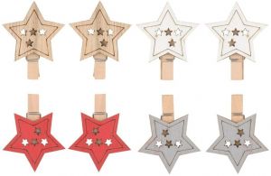 Hvězda dřevěná na kolíčku 4,5 cm 8 ks