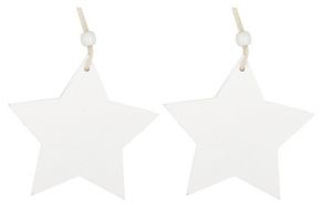 Hvězda dřevěná bílá, 9 cm 2 ks, na zavěšení