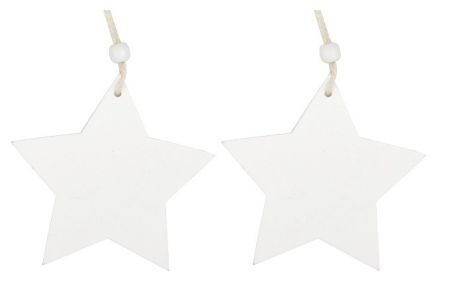 Hvězda dřevěná bílá, 9 cm 2 ks, na zavěšení
