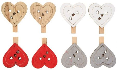 Srdce dřevěné na kolíčku 4,5 cm 8 ks