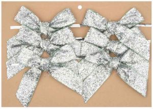 Mašle stříbrná třpytivá 10 cm, 6 ks