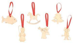 Sada dřevěných závěsných dekorací 6 ks s českými motivy