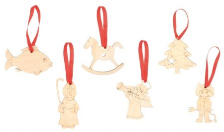 Sada dřevěných závěsných dekorací 6 ks s českými motivy