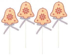 Zvonek dřevěný 8 cm + špejle, 4 ks