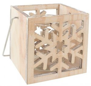 Svícen dřevěný s vločkou 10 cm