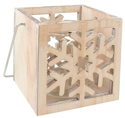 Svícen dřevěný s vločkou 10 cm