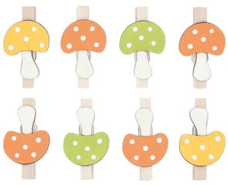 Hříbky dřevěné na kolíčku 3,5 cm, 8 ks