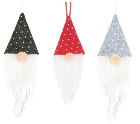 Skřítek s filcovou čepicí s puntíky na zavěšení 16 cm