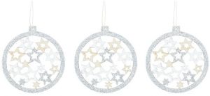 Koule dřevěná s glitry na zavěšení 7,5 cm, 3 ks
